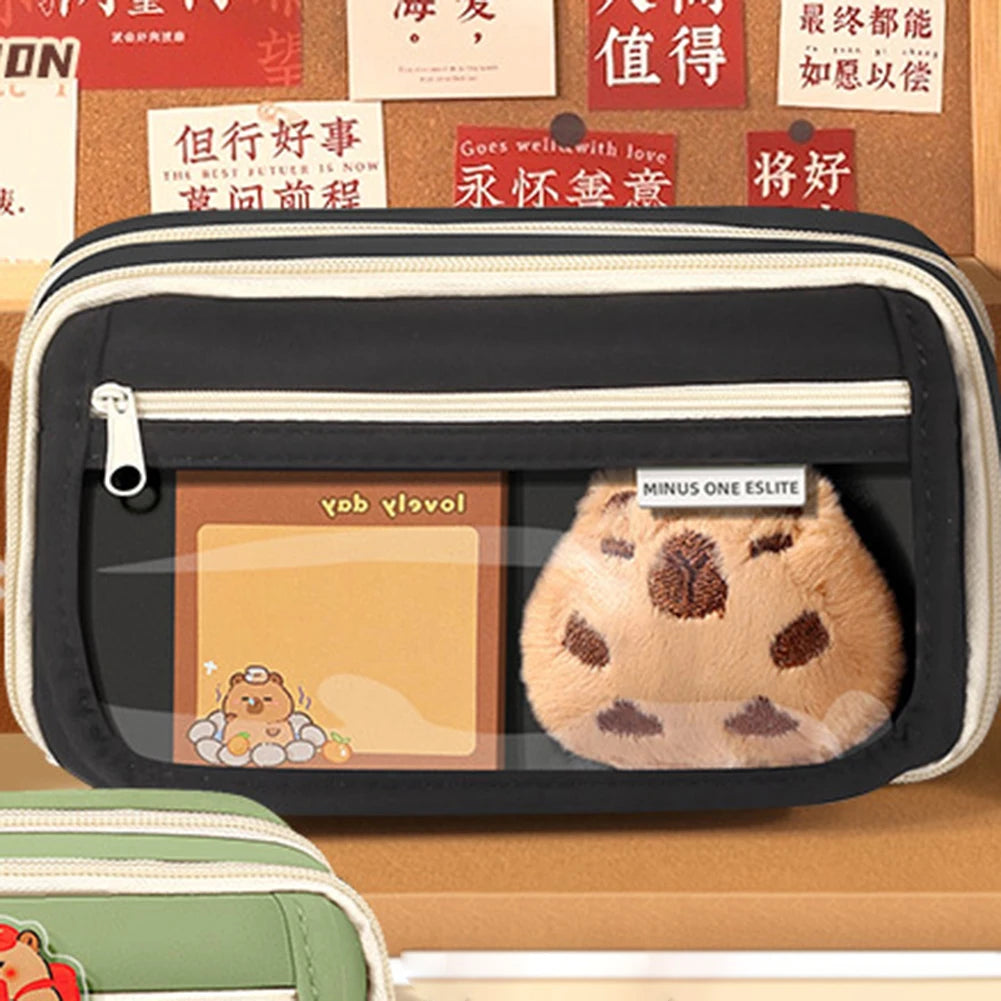 Cute Pencil Case Cartoon Animal Student Pen Pouch Large Stationery Organizer Open Wide Compartment Pen Bo'x For School