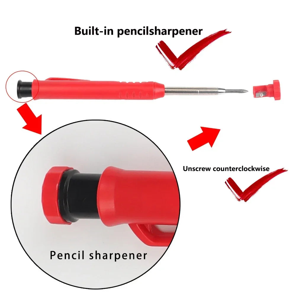Top Solid Carpenter Mechanical Pencil Woodworking Long Head Deep Hole Markers Pen Pencils Refill Leads Sharpener Stationery