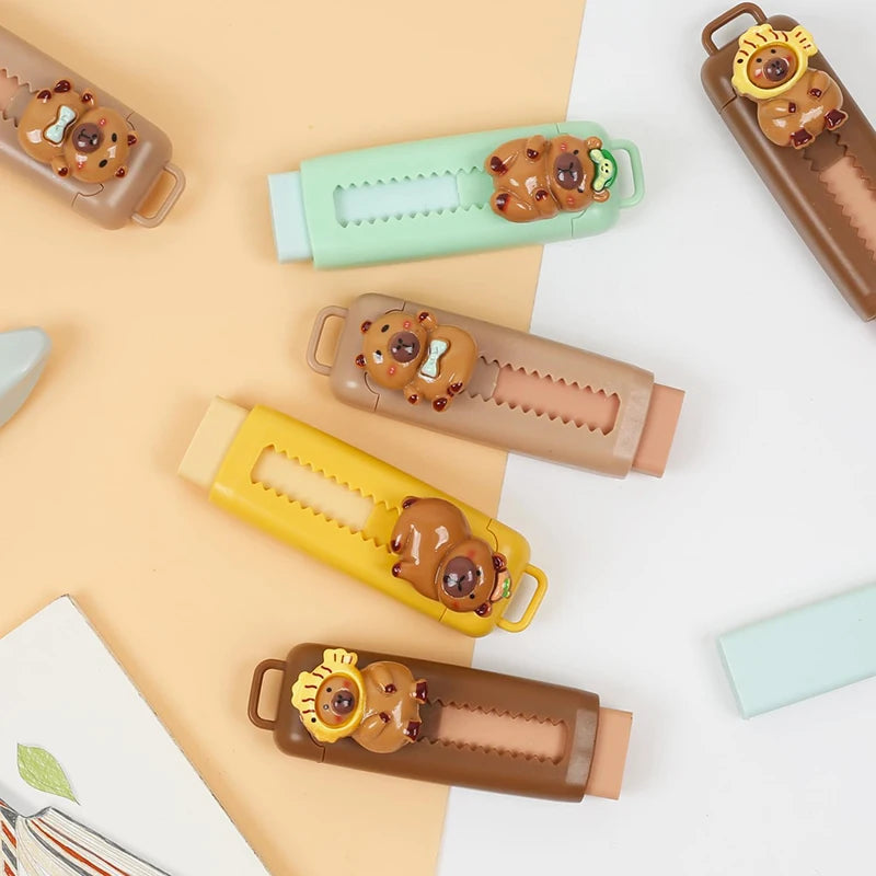 Kawaii Cute Push Pull Capybara Eraser Soft School Supplies Clean Mess Free Stationary Office Student Rubber Eraser For Kids Gift