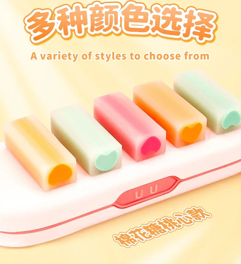 6/12/24/30Pcs Erasers Cute Kawaii Cotton Candy Colorful Heart Filled Erasers Erase in Lines Student Stationery School Supplies.