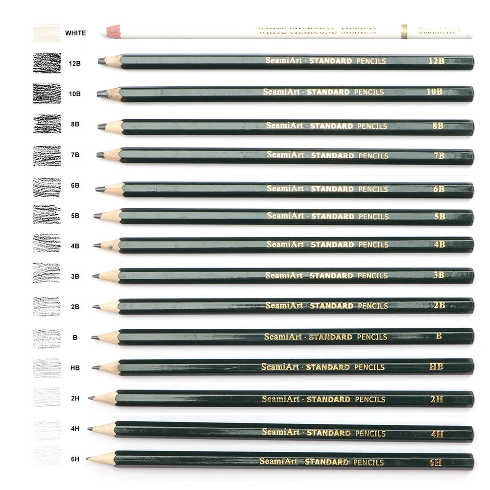14PCS Sketching Pencil Set (6H–12B) with White Charcoal – Drawing Pencils for Artists, Shading, Sketch, Art Supplies for Kids &