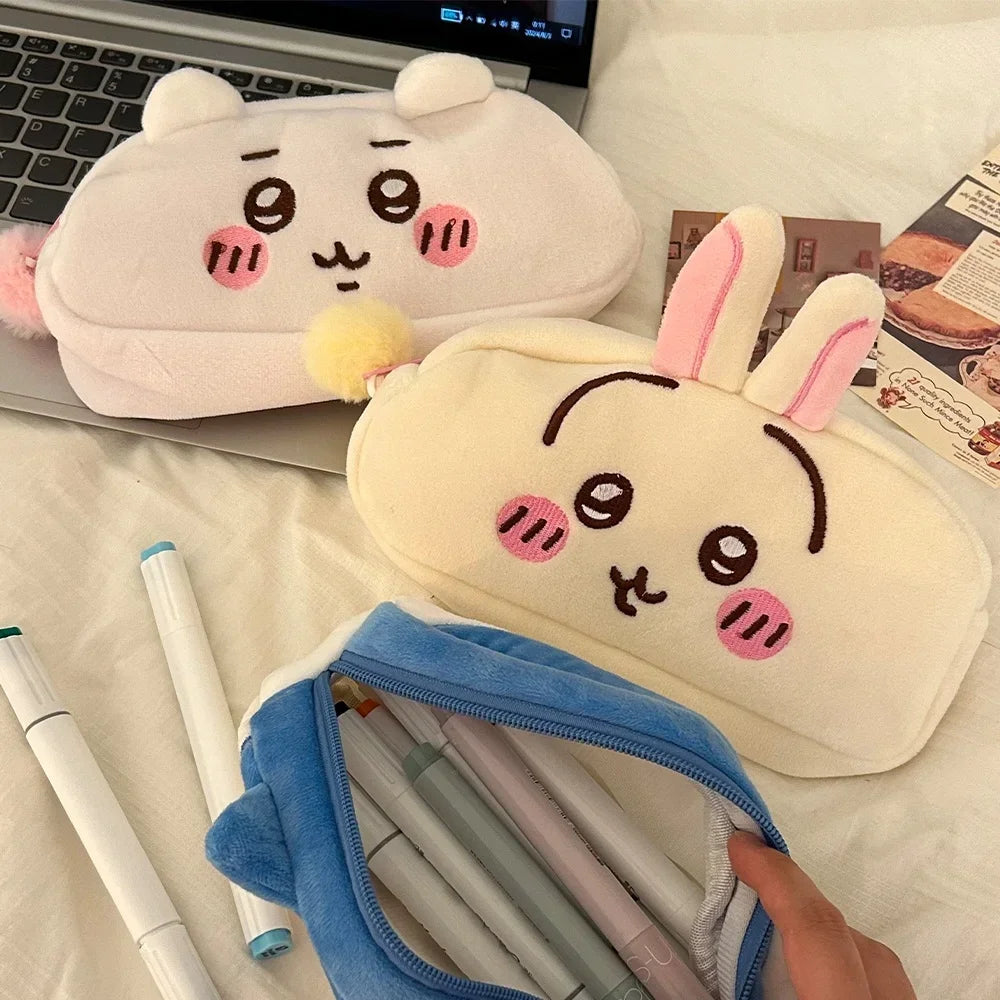 Chiikawa Anime Figures Pencil Cases Hachiware Plush Office School Supplies Pen Bag Portable Cosmetic Bag Girl Boy Students Gifts