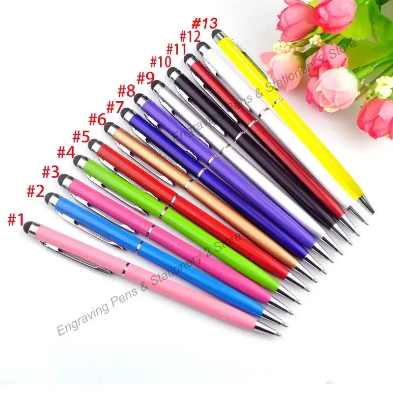 100 Pcs 13-color Metal 2-in-1 Stylus Universal Ballpoint Pen Custom Logo Office School Advertising Pen Text Engraving Wholesale