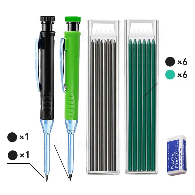5 Colors 40mm Long Head Carpenter Mechanical Pencil Deep Hole Marker Pencil for Woodworking Construction Home Improvement