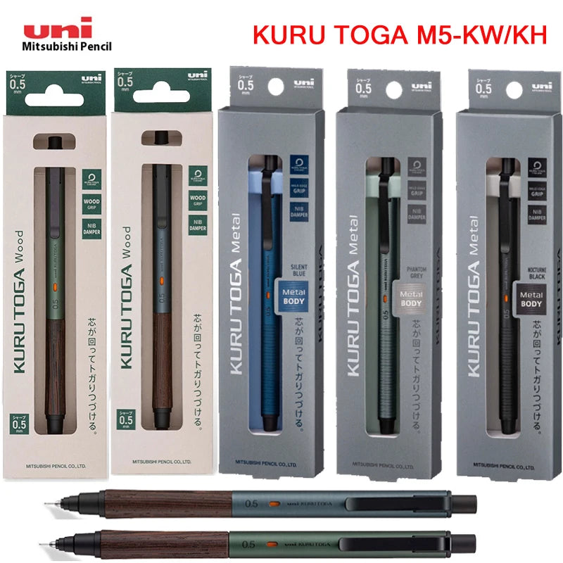 Uni Kuru Toga Metal Mechanical Pencil,M5-KW/KH Metal&Wood Barrel Premium 0.5mm Automatic Rotation Engine For Writing,DraftingPen