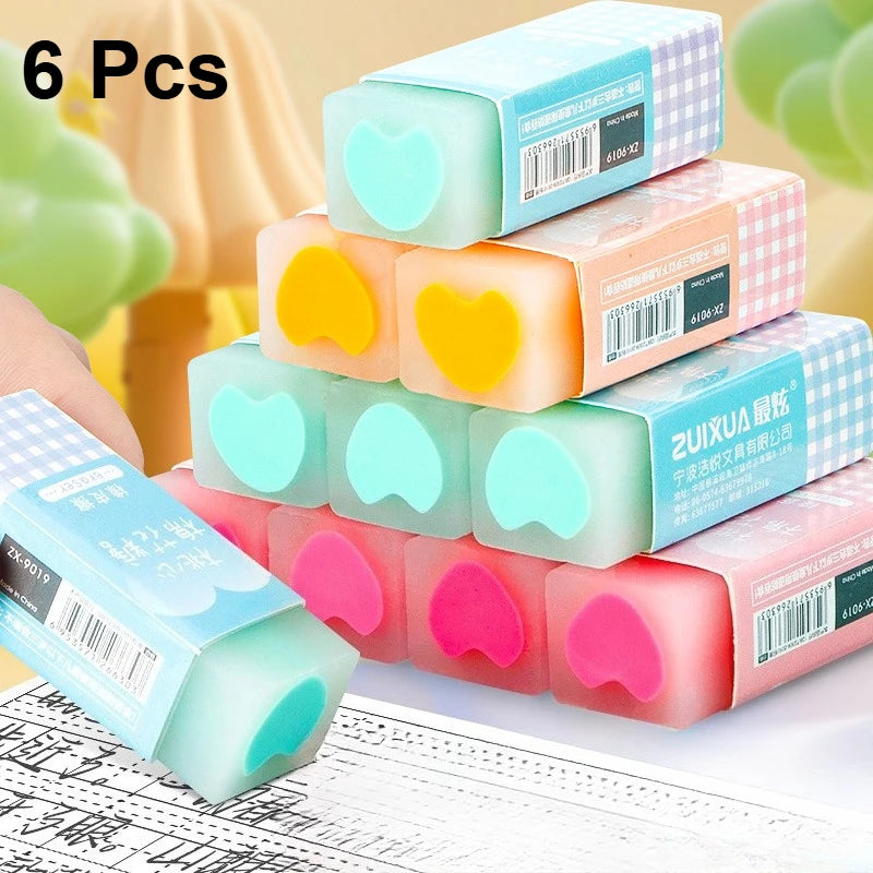 6/12/24/30Pcs Erasers Cute Kawaii Cotton Candy Colorful Heart Filled Erasers Erase in Lines Student Stationery School Supplies.