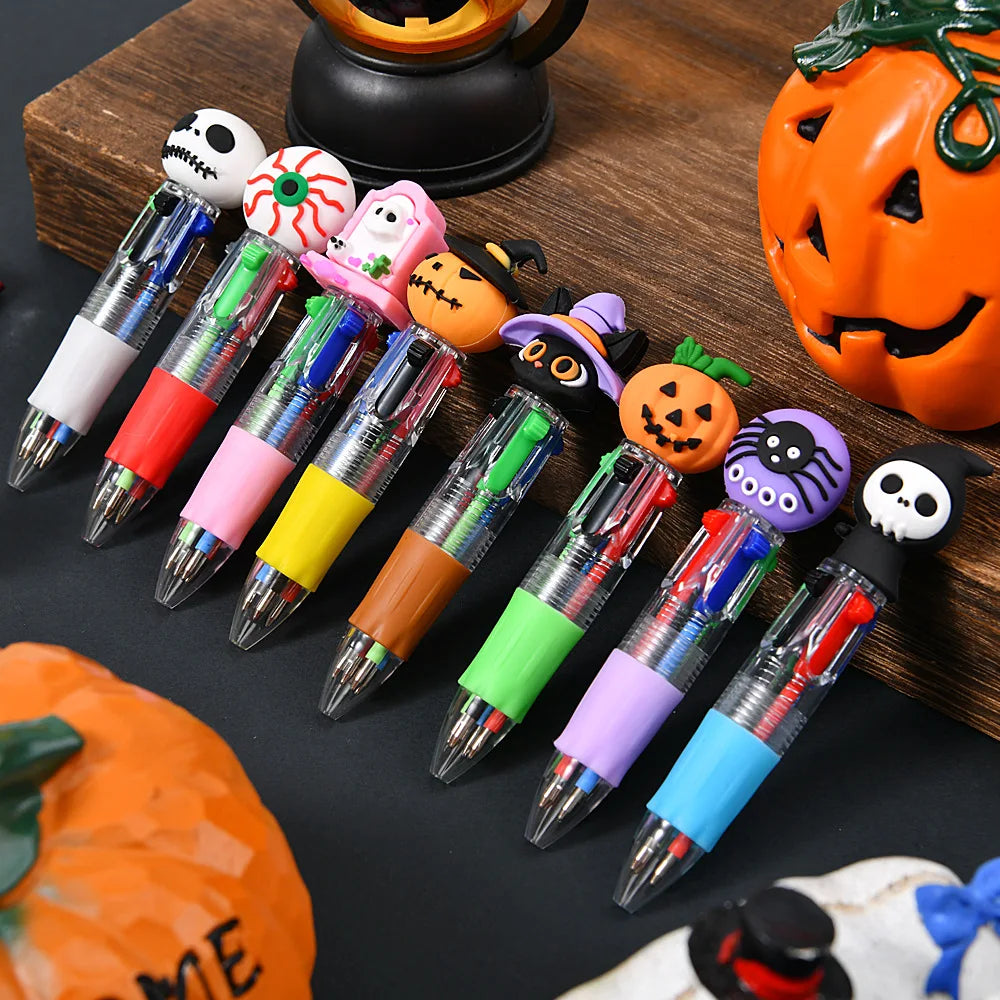 20Pcs/Lot Get 1 free Cartoon Halloween Mini Four-color Ballpoint Pen Cute Multi-color Pens Gift Kids Colorful Writing Supplies