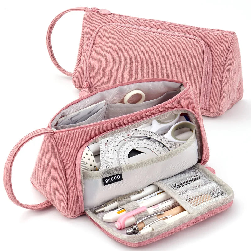 Pink Pencil Bag Holder Case High Capacity Pen Pouch Denim Canvas School Office Supplies Korea Stationery Gift Box Organizer Stor