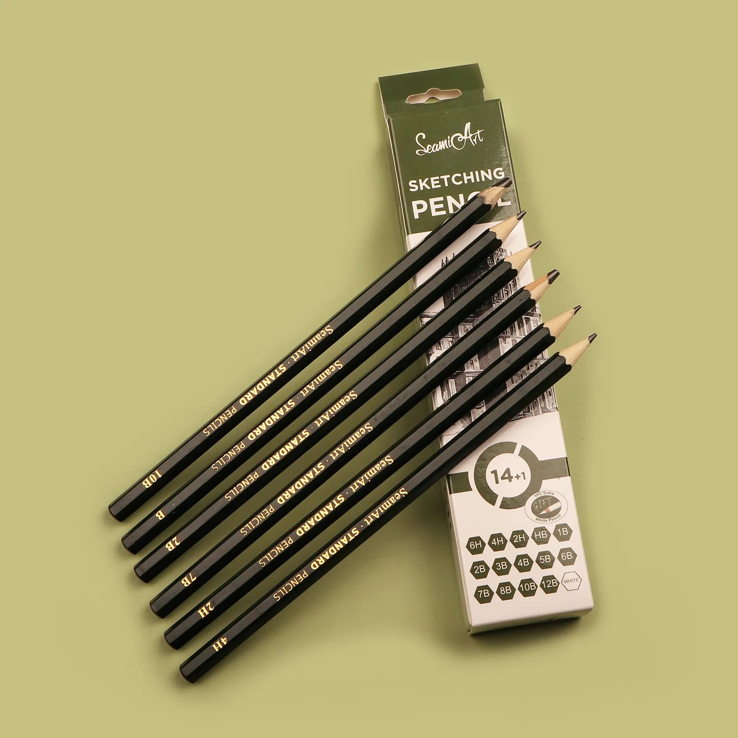 14PCS Sketching Pencil Set (6H–12B) with White Charcoal – Drawing Pencils for Artists, Shading, Sketch, Art Supplies for Kids &