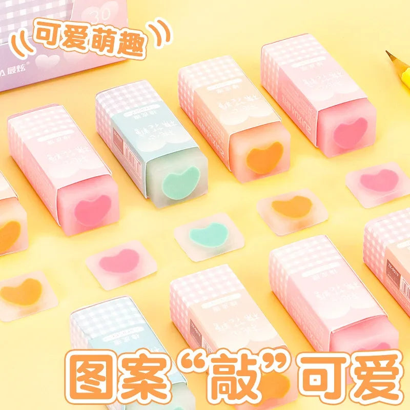 6/12/24/30Pcs Erasers Cute Kawaii Cotton Candy Colorful Heart Filled Erasers Erase in Lines Student Stationery School Supplies.