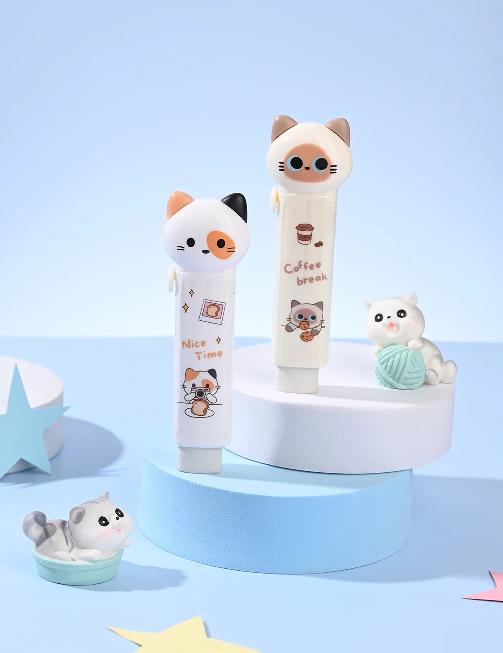 1/4pcs Cartoon Cat Town Eraser Mini Kitty Push Type Rubber Erasers for Pencil Cleaning Stationery School Student A3156