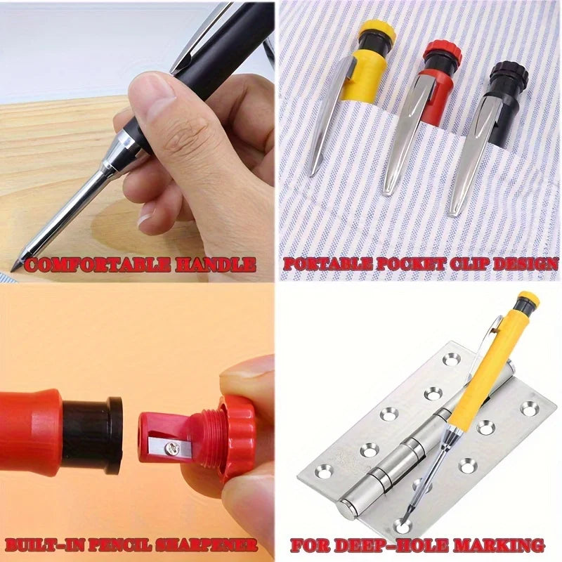 Solid Carpenter Pencil Woodworking  Mechanical 3 Colors Refill Construction Marking Scriber Lead Built-in Sharpener