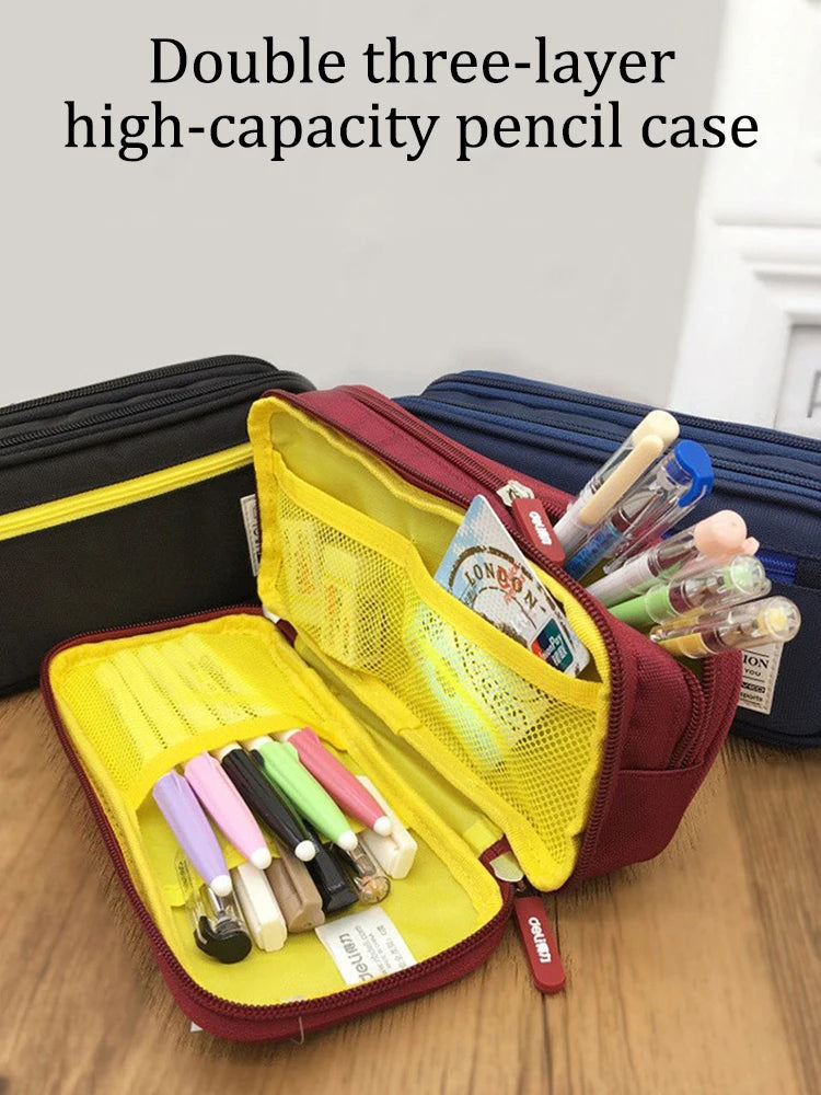 Pencil Case with 3 Compartments, Canvas Zipper Pencil Pouch, Large Pencil bag, Big Pen Case Pouch Organizer for Adults, Pencil P