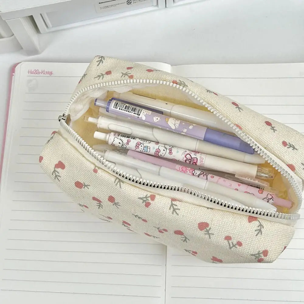 Small Fresh Floral Pen Bag Large Capacity Pencil Case Multifunctional Stationery Storage Bag Student School Organizer Supplies