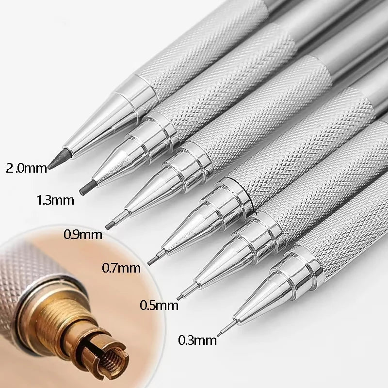 0.5/0.7/0.9/1.3/2.0mm Automatic Pencil Metal Mechanical Pencils Sets With Pencils Grip Leads Art Drawing Student Office Supplies
