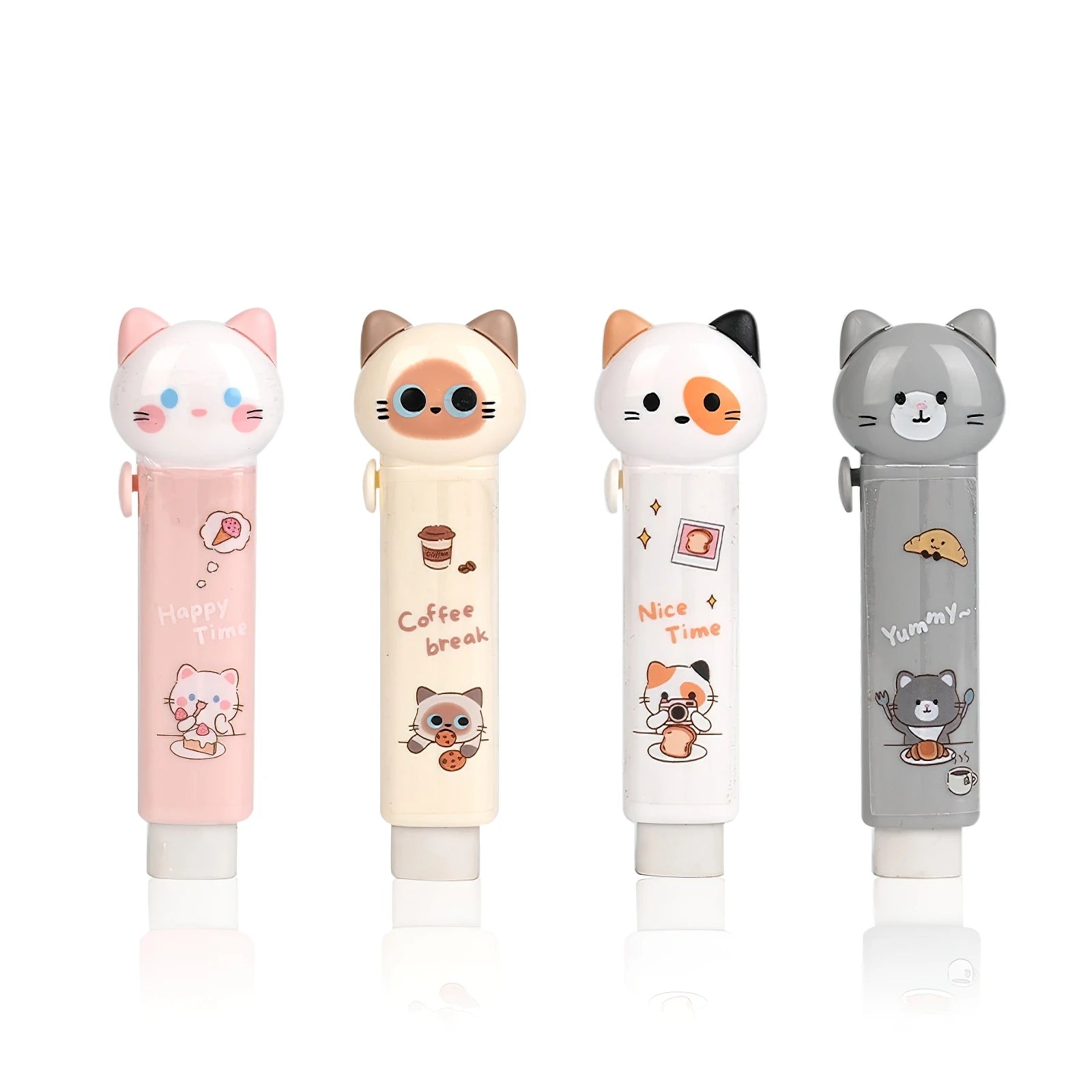 1/4pcs Cartoon Cat Town Eraser Mini Kitty Push Type Rubber Erasers for Pencil Cleaning Stationery School Student A3156
