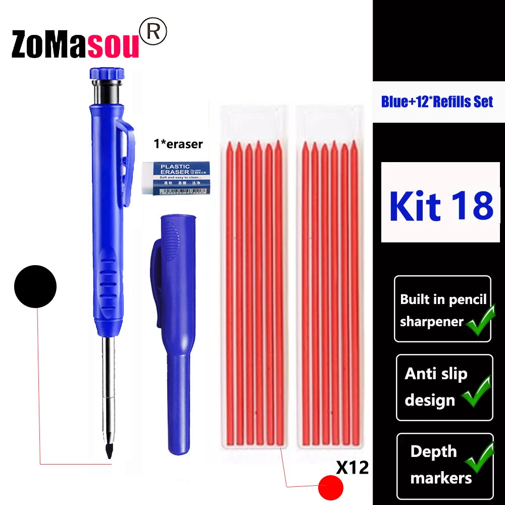 Top Solid Carpenter Mechanical Pencil Woodworking Long Head Deep Hole Markers Pen Pencils Refill Leads Sharpener Stationery