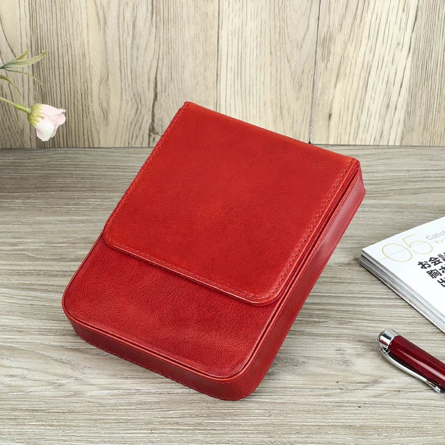 CONTACT'S FAMILY Handmade Fountain Pen Case Genuine Leather Holder Pencil Pouch Retro Pen Box Organizer School Office Men Women