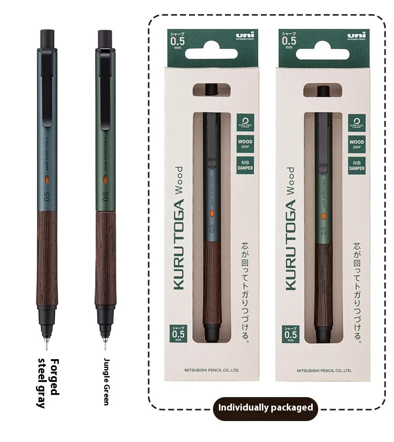 Uni Kuru Toga Metal Mechanical Pencil,M5-KW/KH Metal&Wood Barrel Premium 0.5mm Automatic Rotation Engine For Writing,DraftingPen