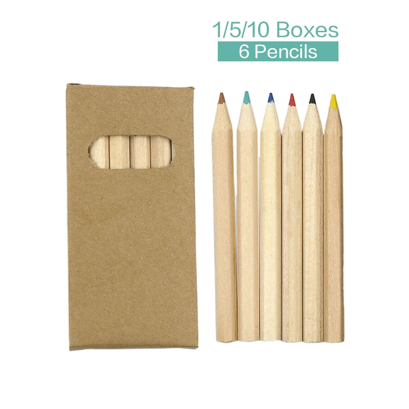 Cute 9cm Mini Drawing Colored Pencil Per Box 6Pcs Wooden Colors Pencil With Sharpener Eraser For Christmas School Party Gift