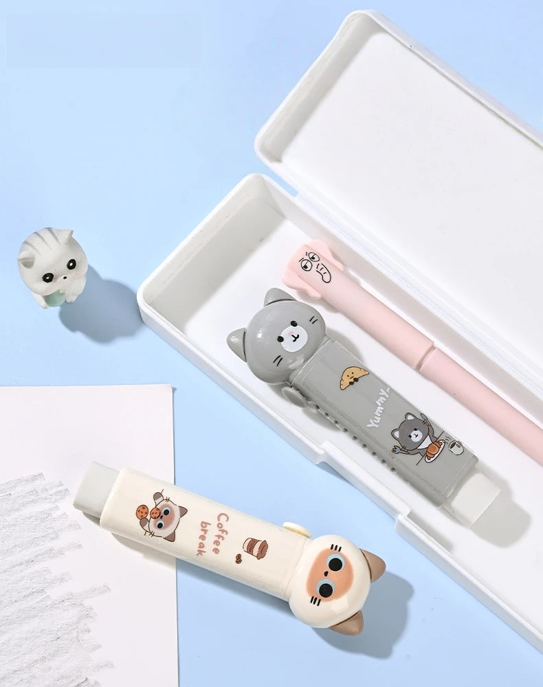 1/4pcs Cartoon Cat Town Eraser Mini Kitty Push Type Rubber Erasers for Pencil Cleaning Stationery School Student A3156