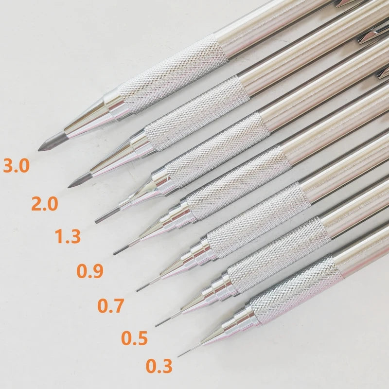 0.3 0.5 0.7 0.9 1.3 2.0 3.0mm Mechanical Pencil Full Metal Art Drawing Painting Automatic Pencil with Leads Office School Supply