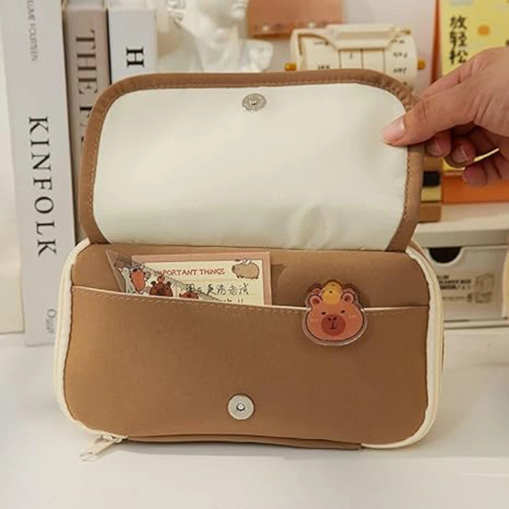 Cute Pencil Case Cartoon Animal Student Pen Pouch Large Stationery Organizer Open Wide Compartment Pen Bo'x For School
