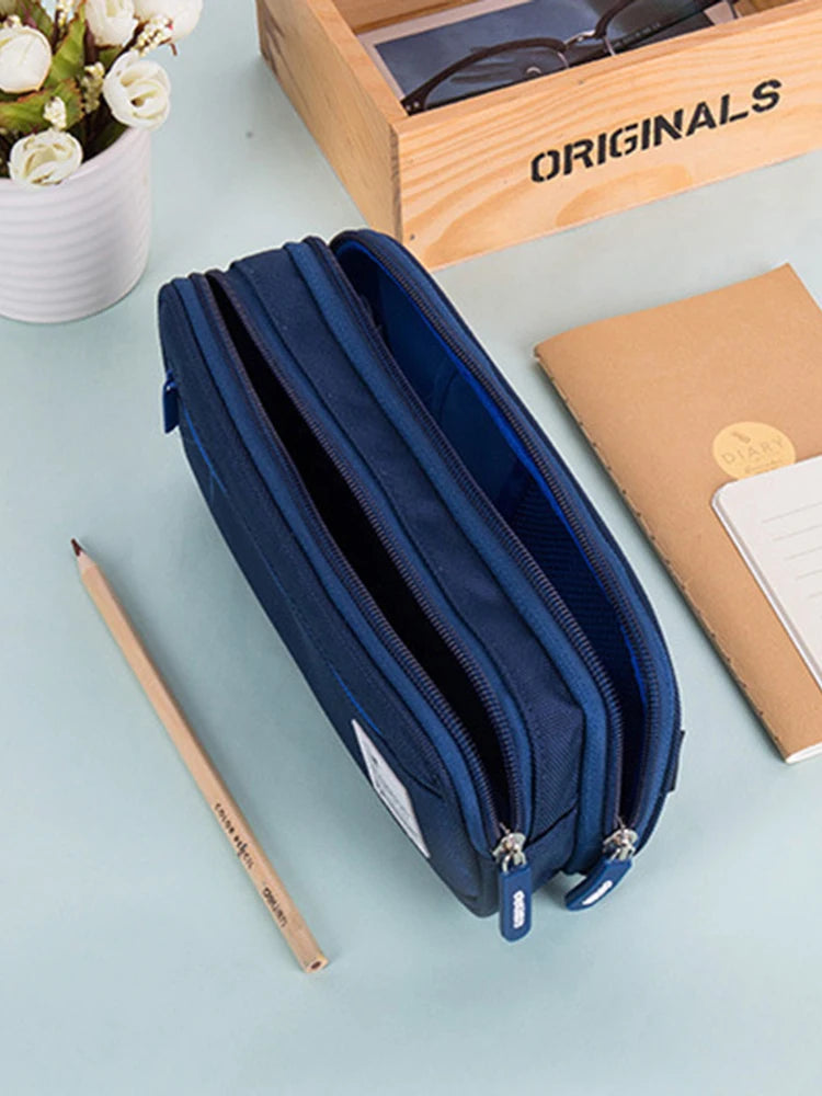 Pencil Case with 3 Compartments, Canvas Zipper Pencil Pouch, Large Pencil bag, Big Pen Case Pouch Organizer for Adults, Pencil P