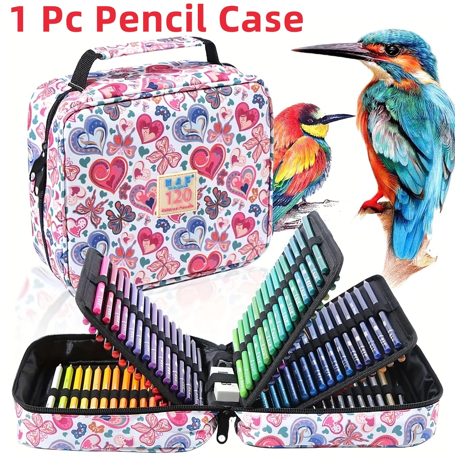 1pc Colored Pencil Case 50/72/120 Slots, Large Capacity Pen Pencil Case, Gel Pens Organizer Zipper Carrying Portable Suitable