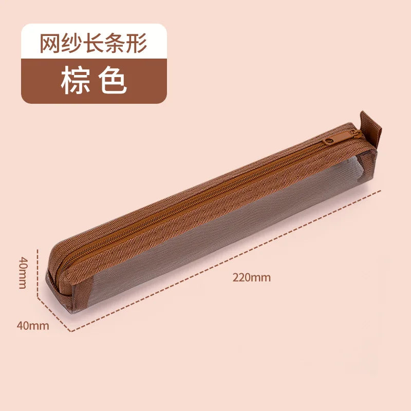Mesh Pencil Case Portable Zipper Pouch Stationery Organizer Students Exams Pencil Case School Stationery Supplies