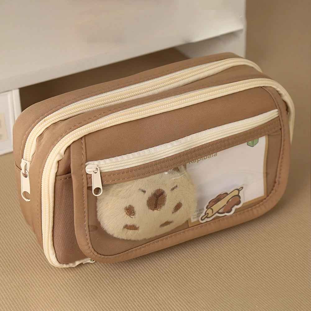 Cute Pencil Case Cartoon Animal Student Pen Pouch Large Stationery Organizer Open Wide Compartment Pen Bo'x For School