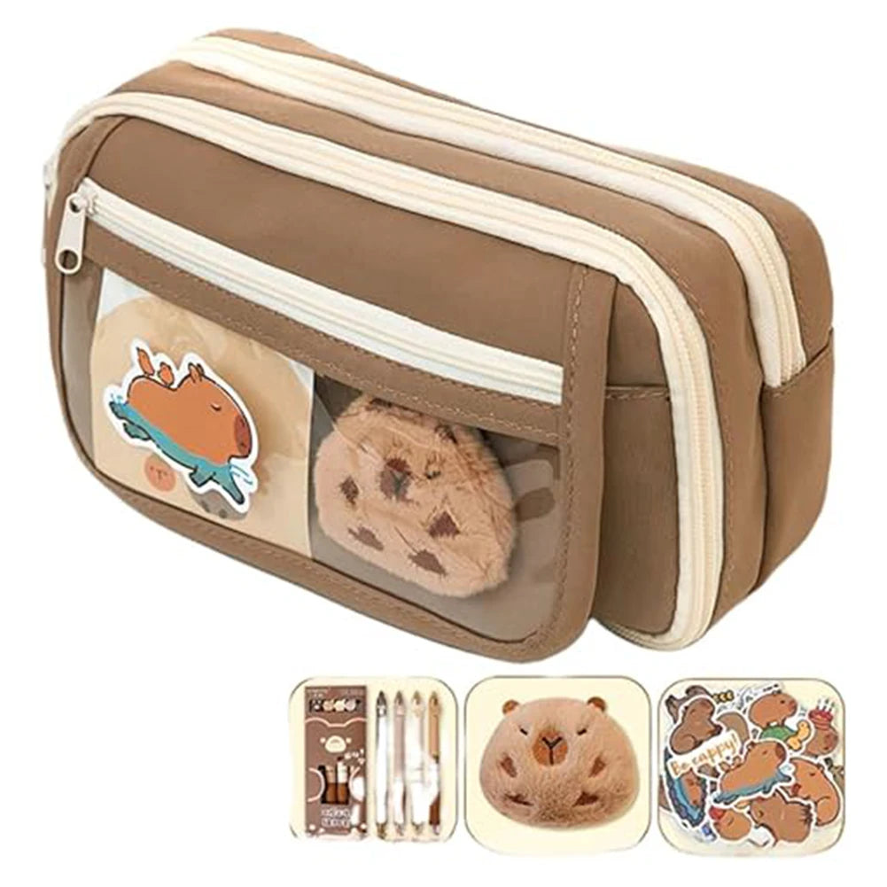 Cute Pencil Case Cartoon Animal Student Pen Pouch Large Stationery Organizer Open Wide Compartment Pen Bo'x For School