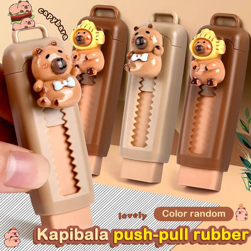 Kawaii Cute Push Pull Capybara Eraser Soft School Supplies Clean Mess Free Stationary Office Student Rubber Eraser For Kids Gift