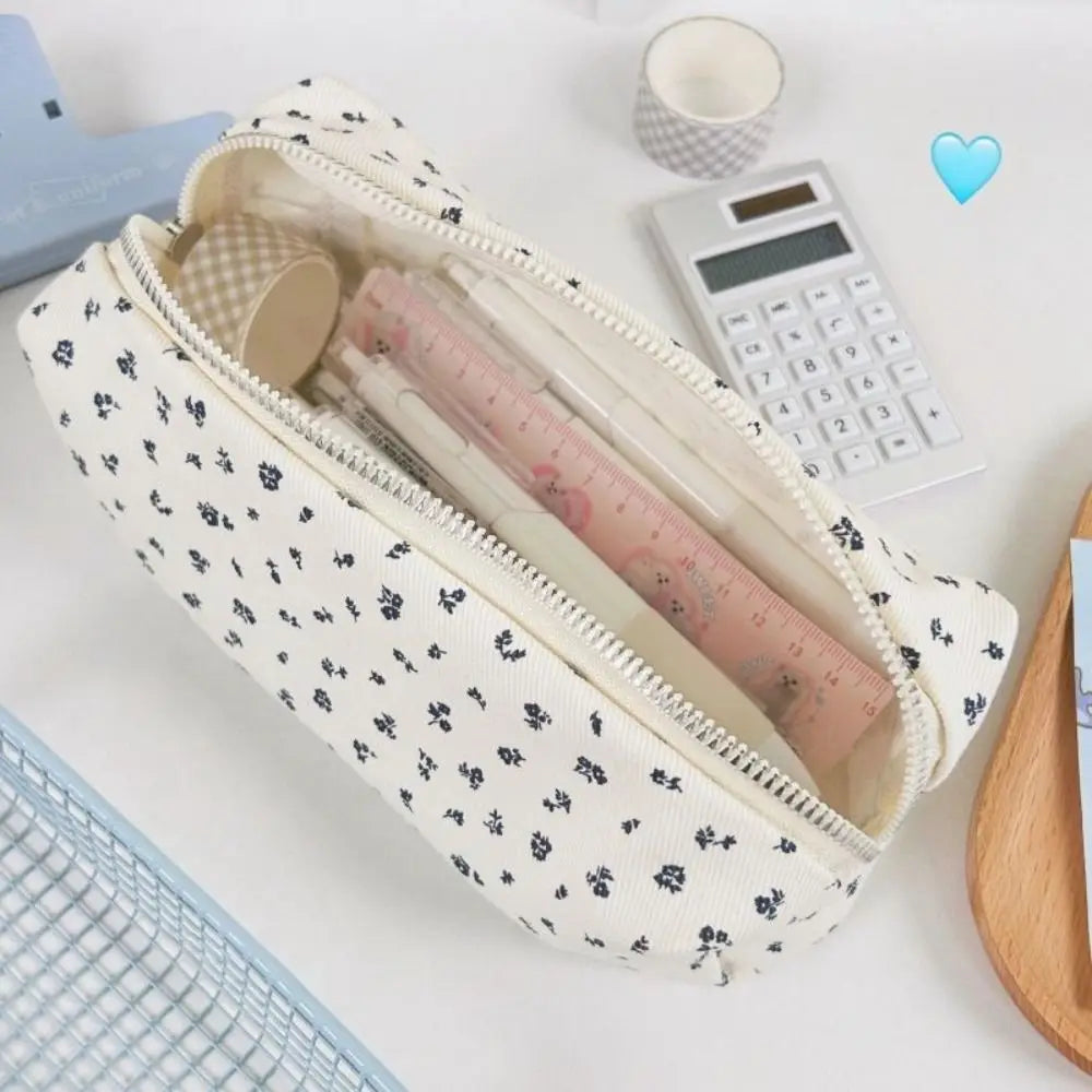 Small Fresh Floral Pen Bag Large Capacity Pencil Case Multifunctional Stationery Storage Bag Student School Organizer Supplies