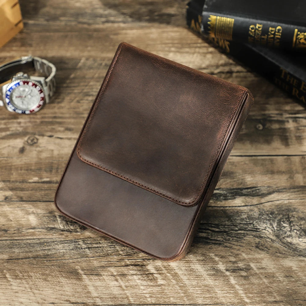 CONTACT'S FAMILY Handmade Fountain Pen Case Genuine Leather Holder Pencil Pouch Retro Pen Box Organizer School Office Men Women