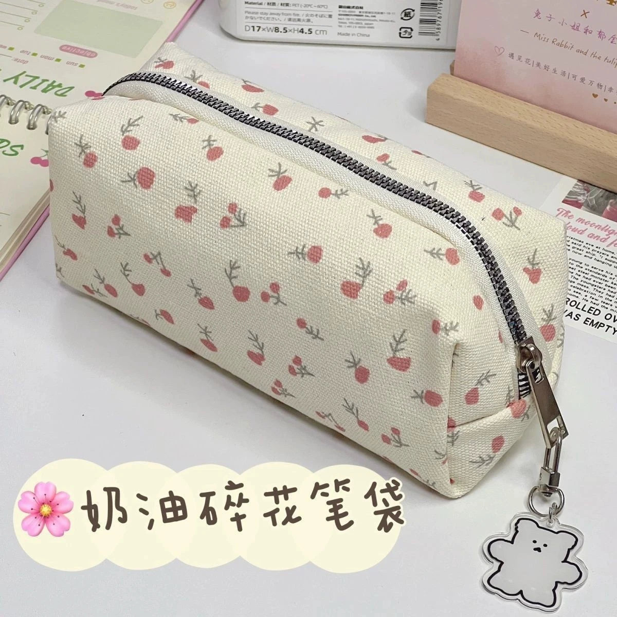Small Fresh Floral Pen Bag Large Capacity Pencil Case Multifunctional Stationery Storage Bag Student School Organizer Supplies