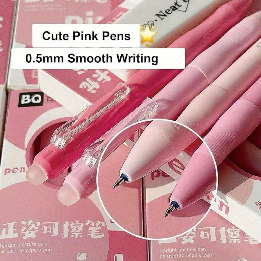 4-Pack Erasable Ballpoint Pen Set – 0.5mm Fine Point, Blue Ink, Quick-Drying & Smooth, 2 Styles for Office, School, Journaling
