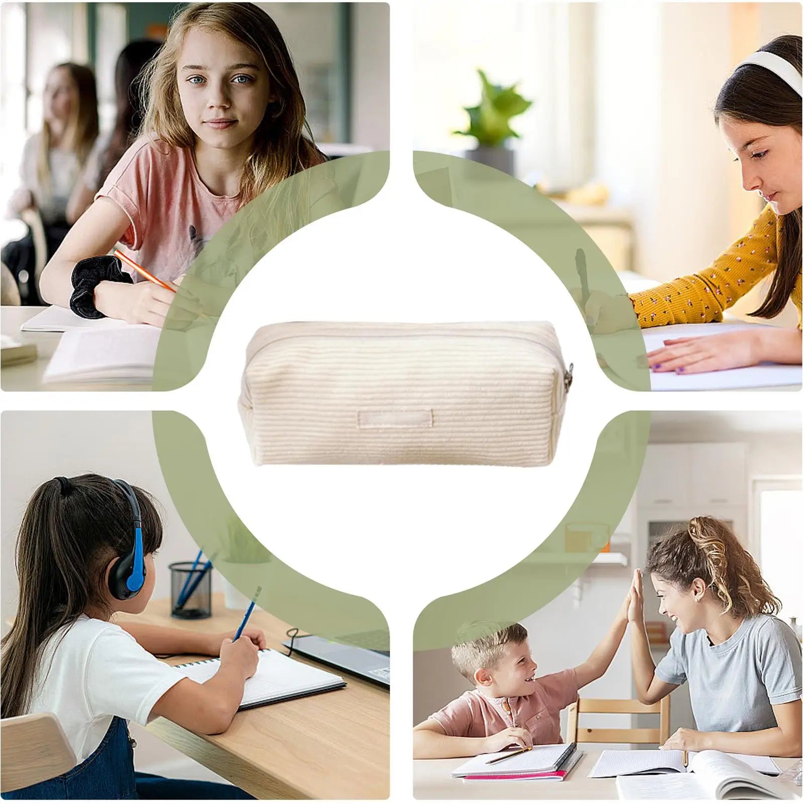 Corduroy Pencil Bag Fashionable Makeup Bag Cute Corduroy Pencil Case for Office Large Capacity Zipper Makeup Pouch Bag Pencil