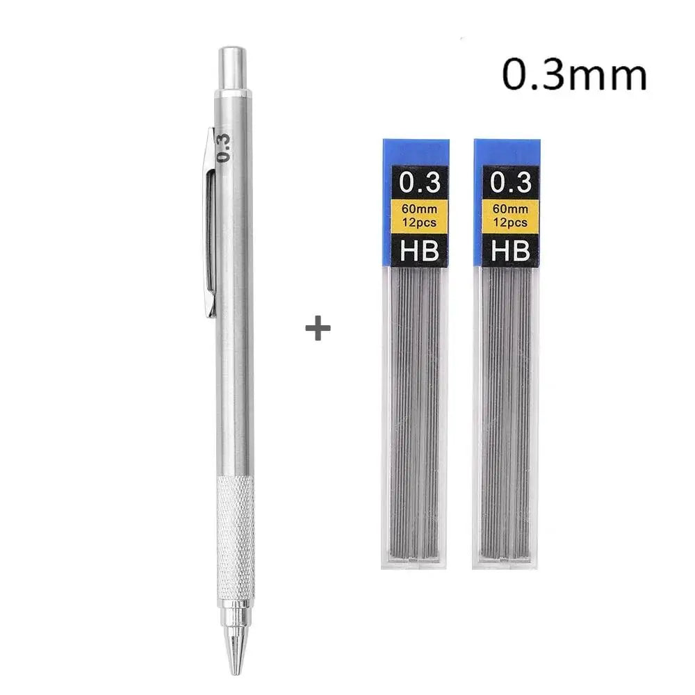 0.5/0.7/0.9/1.3/2.0mm Automatic Pencil Metal Mechanical Pencils Sets With Pencils Grip Leads Art Drawing Student Office Supplies