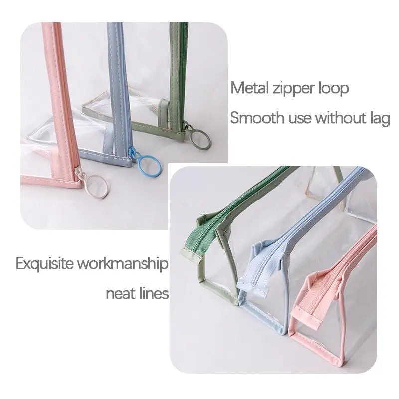 Transparent Softness PVC Pencil Case Waterproof Large Capacity Layer Pen Bag Ins Style Make up Bag Storage Bag School Stationery