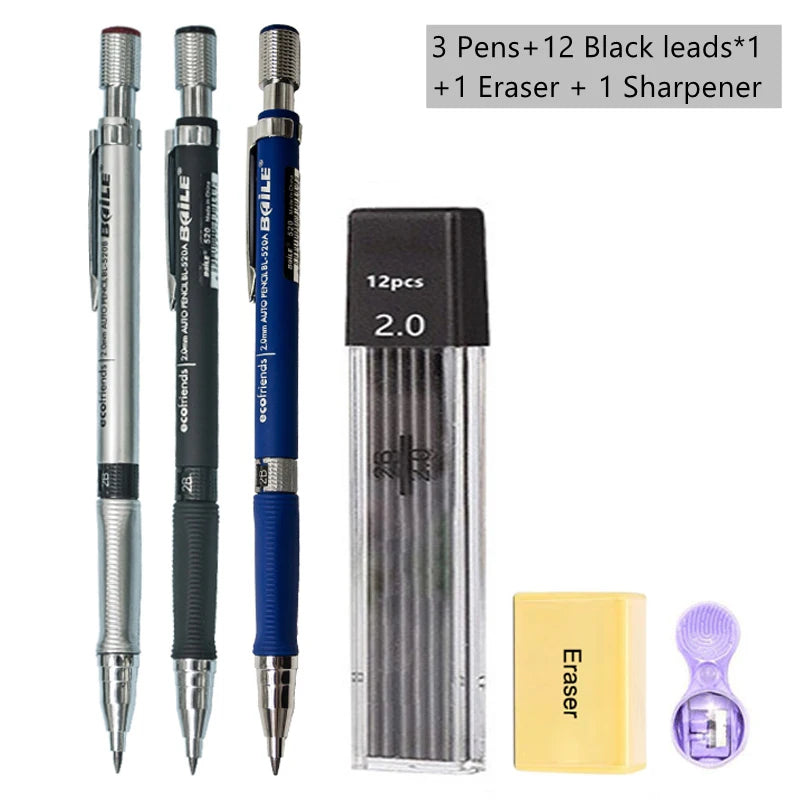 Mechanical Pencil Set 2mm Carpenter Drafting HB Pencil Pen 2.0 mm For Drawing Writing Sketching Kawaii School Automatic Supplies