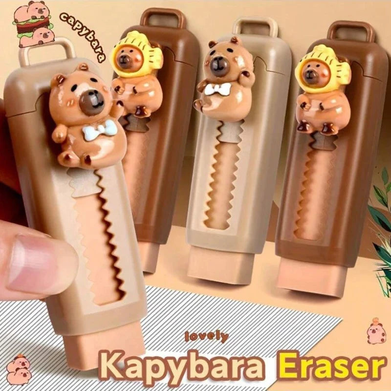 Kawaii Cute Push Pull Capybara Eraser Soft School Supplies Clean Mess Free Stationary Office Student Rubber Eraser For Kids Gift