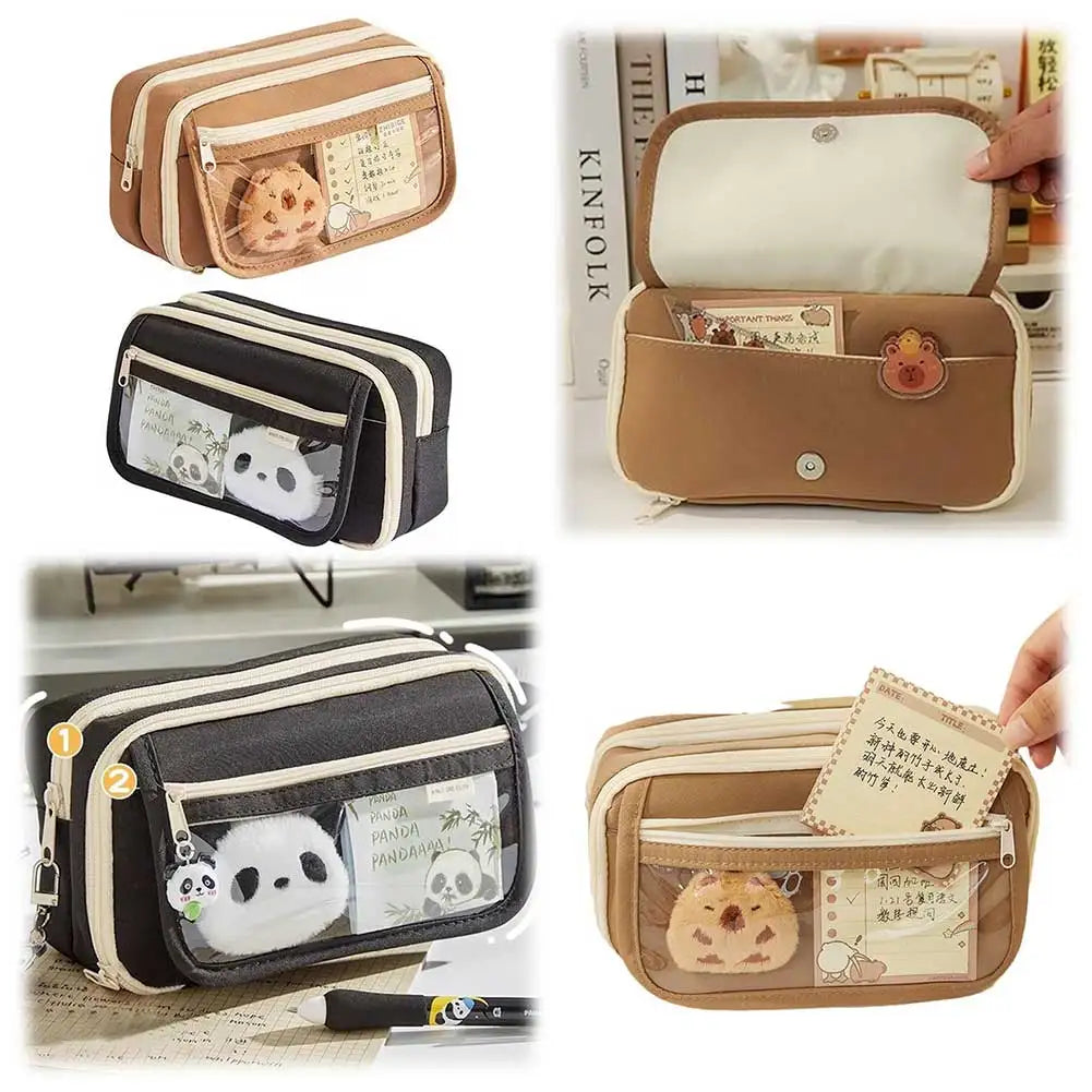 Cute Pencil Case Cartoon Animal Student Pen Pouch Large Stationery Organizer Open Wide Compartment Pen Bo'x For School