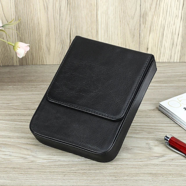 CONTACT'S FAMILY Handmade Fountain Pen Case Genuine Leather Holder Pencil Pouch Retro Pen Box Organizer School Office Men Women