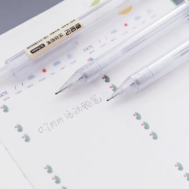 3pcs Simple Style Clear Automatic Pencil 0.5mm 0.7mm Mechanical Pencils Student Office Stationery Supplies