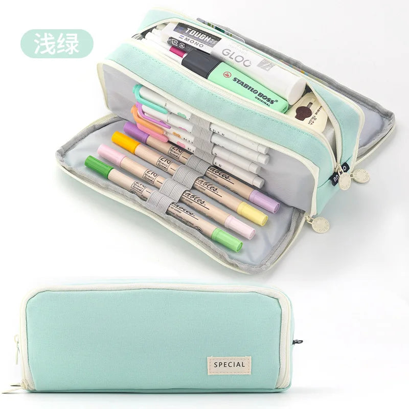 Black Pencil Pouch Stationery Holder Bag Gift Case Pen Ruler Organizer School Student Supplies Canvas Zipper Open Cosmetic Bag A