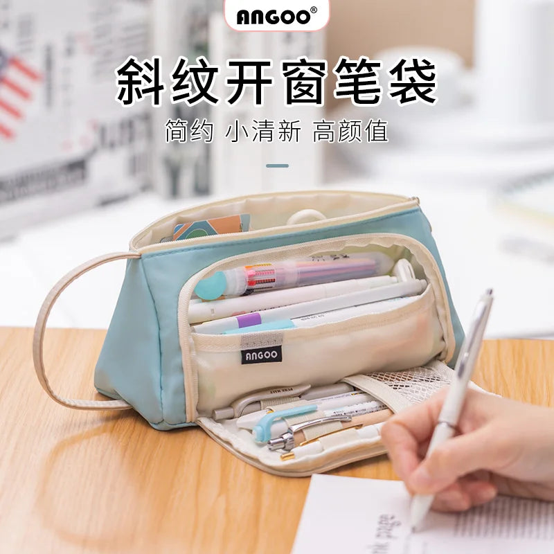 Pink Pencil Bag Holder Case High Capacity Pen Pouch Denim Canvas School Office Supplies Korea Stationery Gift Box Organizer Stor