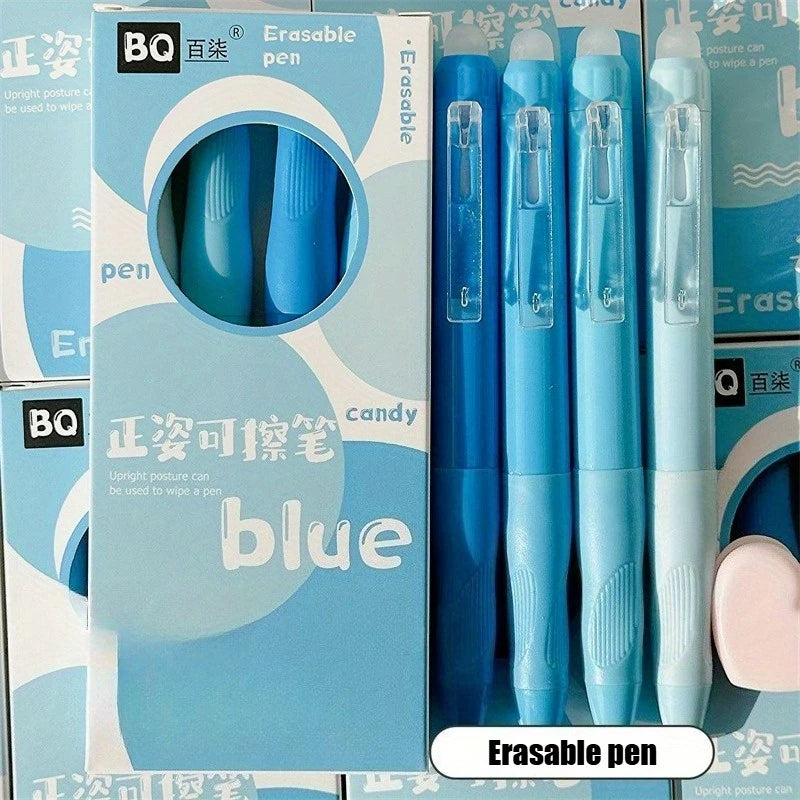 4-Pack Erasable Ballpoint Pen Set – 0.5mm Fine Point, Blue Ink, Quick-Drying & Smooth, 2 Styles for Office, School, Journaling