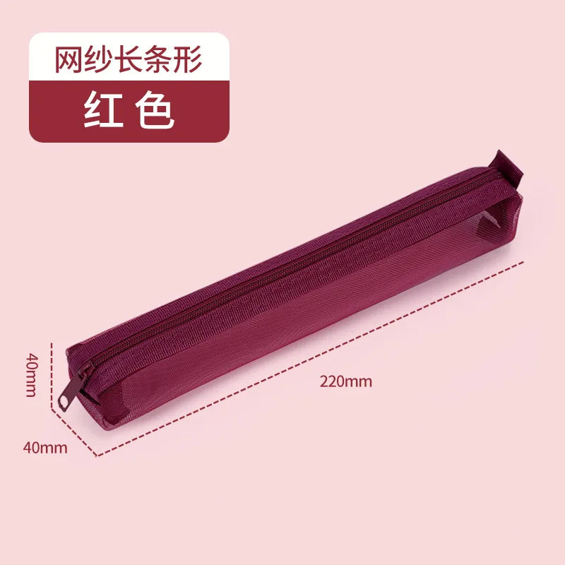 Mesh Pencil Case Portable Zipper Pouch Stationery Organizer Students Exams Pencil Case School Stationery Supplies