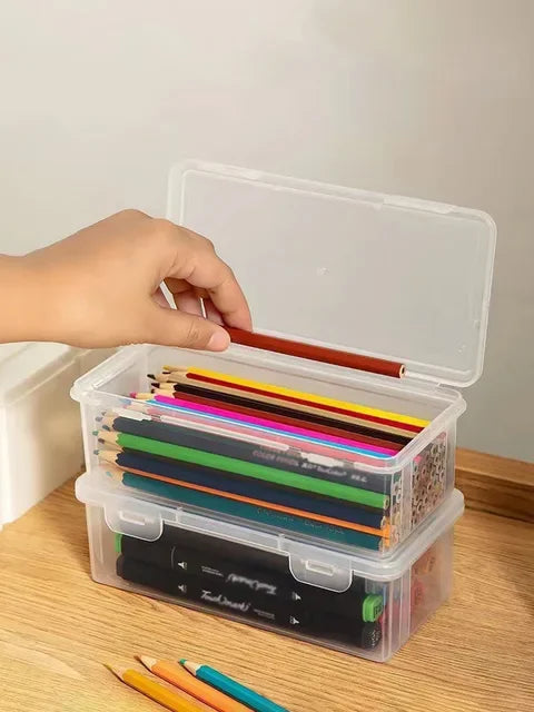 1/2/3/4pcs Plastic Translucent Pencil Case Large Capacity Pencil Boxes Portable Storage Organizer Box Student Office Supplies